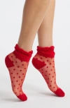 Stems Pippa Ruffle Dot Quarter Socks In Red