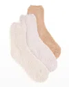 Stems Plush Ankle Socks 3-pack In Ivory/blush/dusty Rose