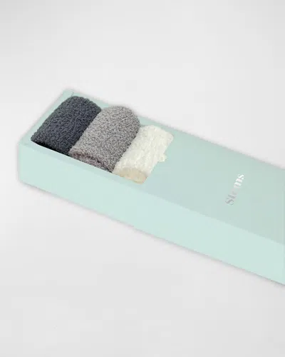 Stems Plush Cozy Ankle Socks 3-pack In Grey/ivory/charcoal
