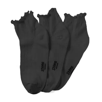 Stems Pointelle 3-pack Ankle Socks In Black