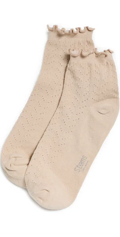 Stems Pointelle Ankle Socks Beige