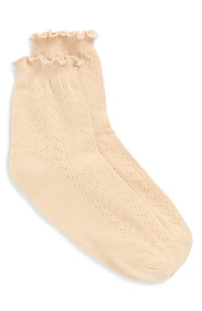 Stems Pointelle Ankle Socks In Brown