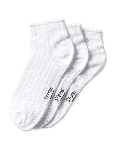 Stems Pointelle Ankle Socks, Pack Of 3 In White