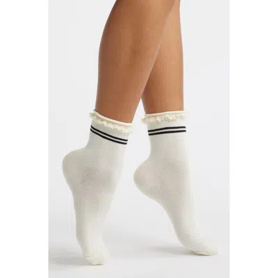 Stems Pointelle Knit Stripe Quarter Socks In Green