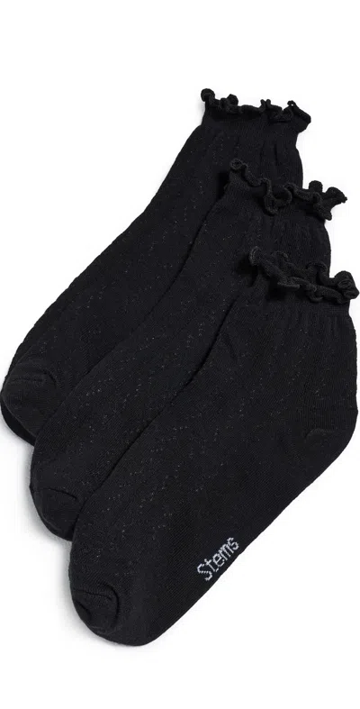 Stems Pointelle Mid Crew Socks 3 Pack Black