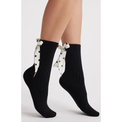 Stems Polka Dot Ribbon Crew Socks In Black
