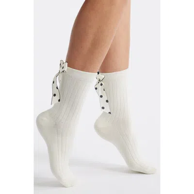 Stems Polka Dot Ribbon Crew Socks In White