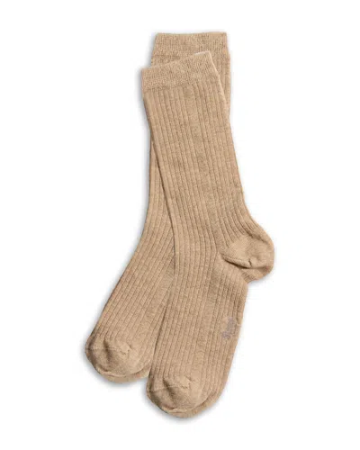 Stems Rib Knit Crew Socks In Beige