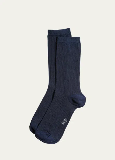 Stems Ribbed Cashmere-blend Crew Socks In Navy