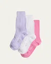 Stems Lux Cashmere Wool Socks Box Of Three In Ivory/periwinkle/rose