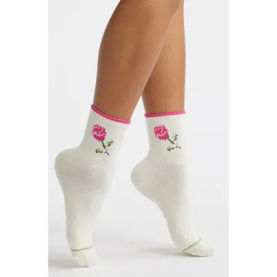 Stems Rose Grippy Crew Socks In White