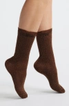 Stems Ruffle Metallic Crew Socks In Brown