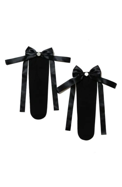 Stems Satin Bow Sheer Crew Socks In Black