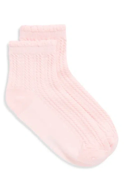 Stems Scallop Cuff Cotton Blend Pointelle Quarter Socks In Pink