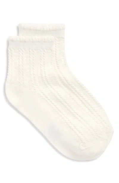 Stems Scallop Cuff Cotton Blend Pointelle Quarter Socks In White