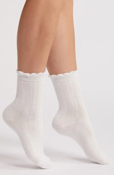 Stems Scallop Trim Pointelle Crew Socks In Ivory