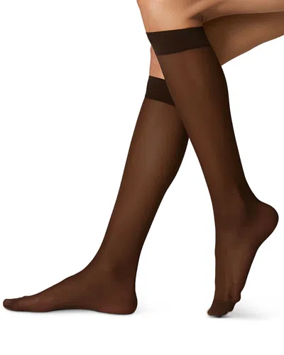 Stems Sheer Knee High Socks, Pack Of 3 In Brown