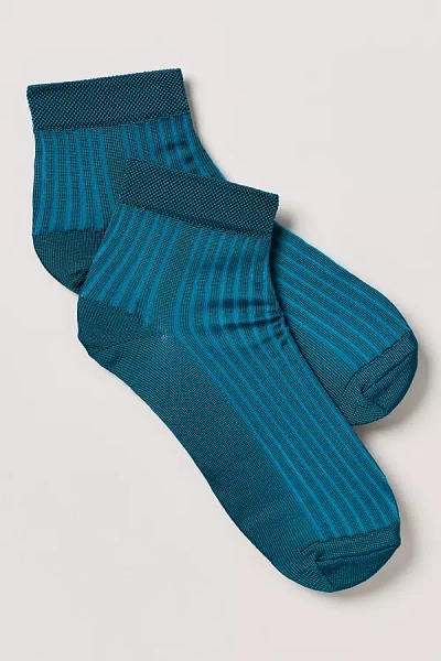 Stems Silky Ribbed Quarter Socks In Green