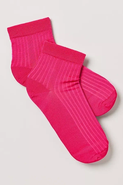 Stems Silky Ribbed Quarter Socks In Pink