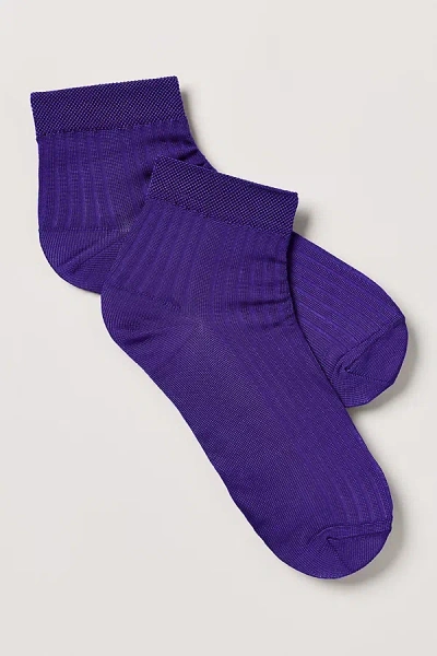 Stems Silky Ribbed Quarter Socks In Purple