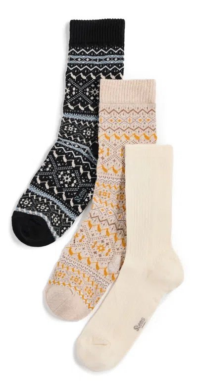 Stems Snowflake Cashmere Socks 3 Pack Camel/black/ivory