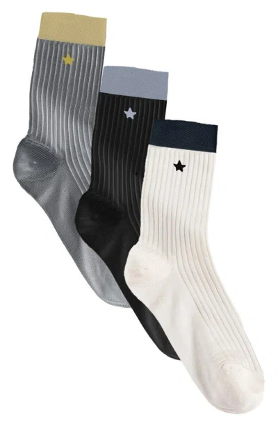 Stems Star Embroidered Assorted 3-pack Crew Socks In Blue Multi