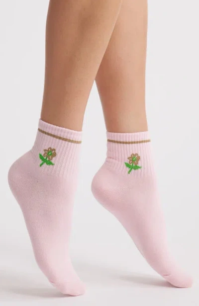Stems Wildflower Embroidered Ankle Socks In White