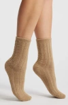 Stems Bow Embroidered Fine Rib Crew Socks In Taupe