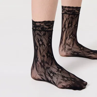 STEMS WOMEN'S BLACK FLORAL LACE NET SOCKS