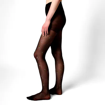 Stems Women's Black Pretty Flowers Sheer Tights