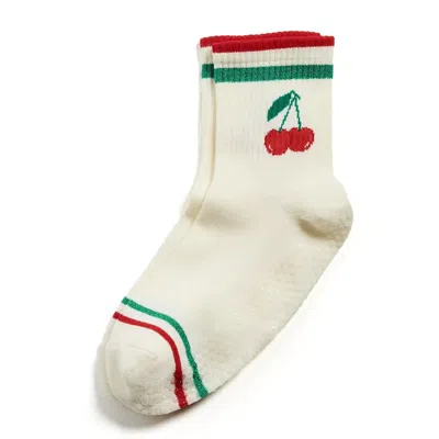 Stems Cherry Metallic Stripe Grippy Crew Socks In Green