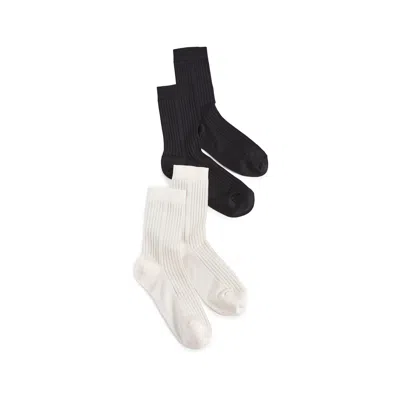 Stems Women's Classic Silky Rib Crew Socks - Set Of Two - Black & White In Multi