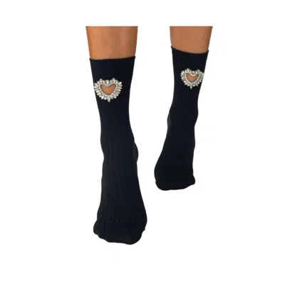 Stems Women's Crystal Heart Crew Socks In Black