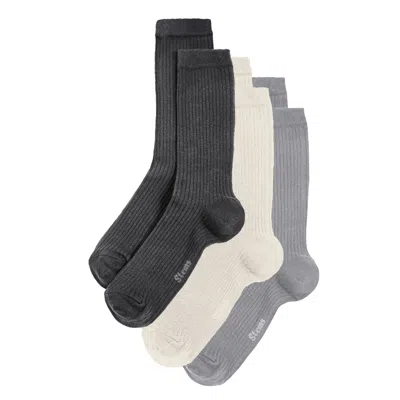Stems Women's Eco-conscious Cashmere Crew Socks Box Of Three - Fundamentals In Gray