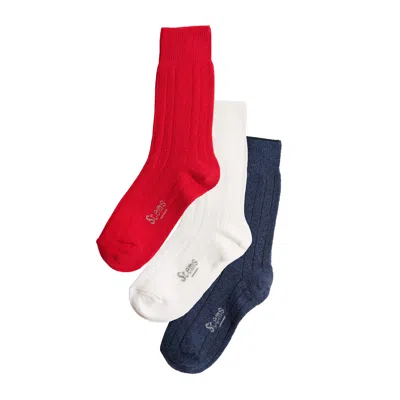 STEMS WOMEN'S LUX CASHMERE WOOL SOCKS BOX OF THREE - NAVY IVORY RED