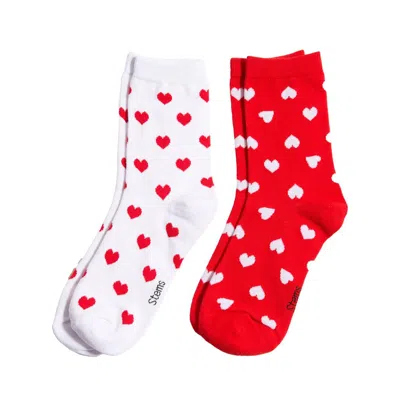 Stems Women's Mini Heart Crew Socks Two Pack In Red,white