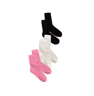 Stems Women's Silky Rib Socks Box Of Three In Pink,white,black