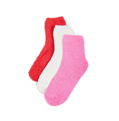 Stems Three Pack Plush Cozy Ankle Socks In Red,fuchsia,dahlia