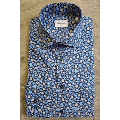 Stenströms - Dark Blue Slimline Floral Patterned Shirt 7127518796