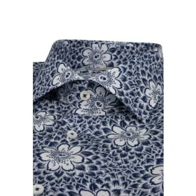 Stenströms - Slimline Floral Shirt In Stretch Viscose Fabric 7127118163161 In Blue