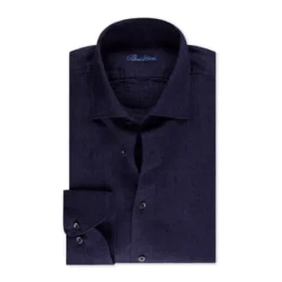 Stenströms - Slimline Navy Blue Linen Shirt 7747217970190