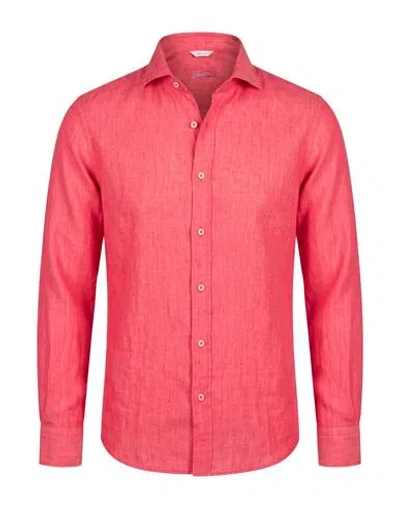 Stenströms Man Shirt Coral Size S Linen In Red