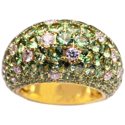 Pre-owned Stenzhorn 18 Karat Gold Dome Ring With 8.20 Carat Tsavorites And .90ct. Diamonds In Multi