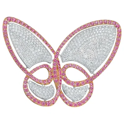 Pre-owned Stenzhorn 18 Karat Wg, 4.20 Carat Diamond And 4.80 Carat Pink Sapphire Butterfly Brooch