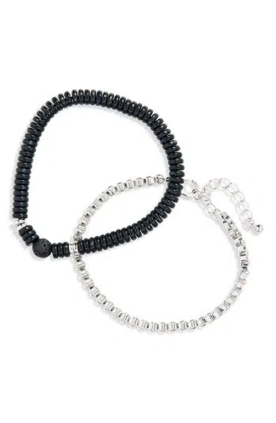 Stephan & Co. 2-piece Bead & Chain Bracelet Set In Black