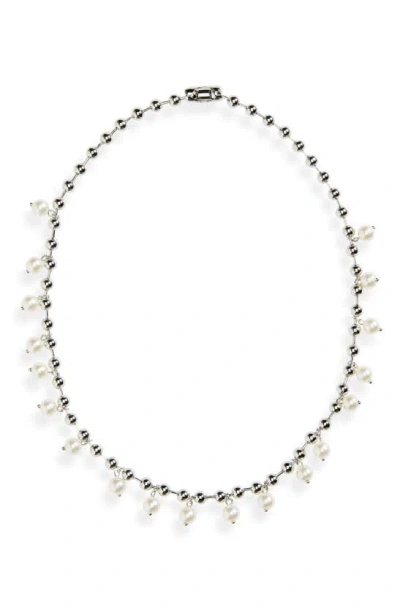 Stephan & Co. Bead Chain Imitation Pearl Necklace In Metallic