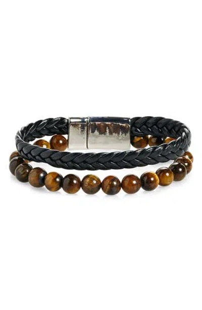 Stephan & Co. Beads & Braided Two Row Bracelet In Black