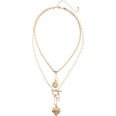 Stephan & Co. Faux Pearl Charm Layered Necklace In Gold