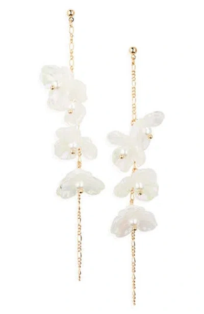 Stephan & Co. Flower Imitation Pearl Linear Drop Earrings In Gold
