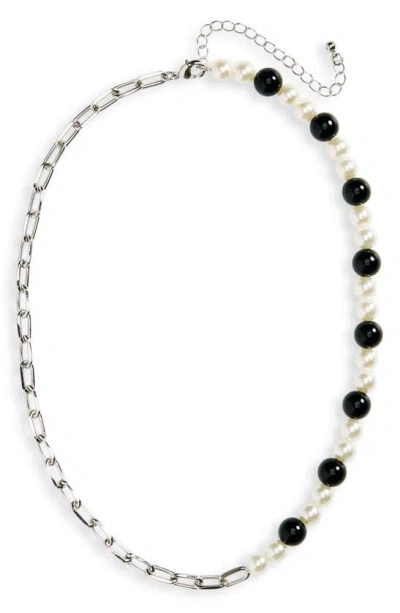 Stephan & Co. Half Chain Half Imitation Pearl Collar Necklace In Metallic